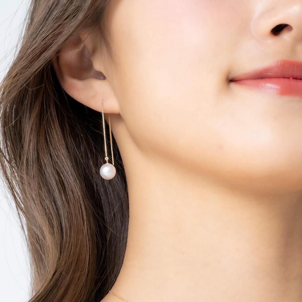 アコヤパール イエローゴールド アメリカンピアス｜無調色 アコヤ真珠 7.5mmUP K10YG