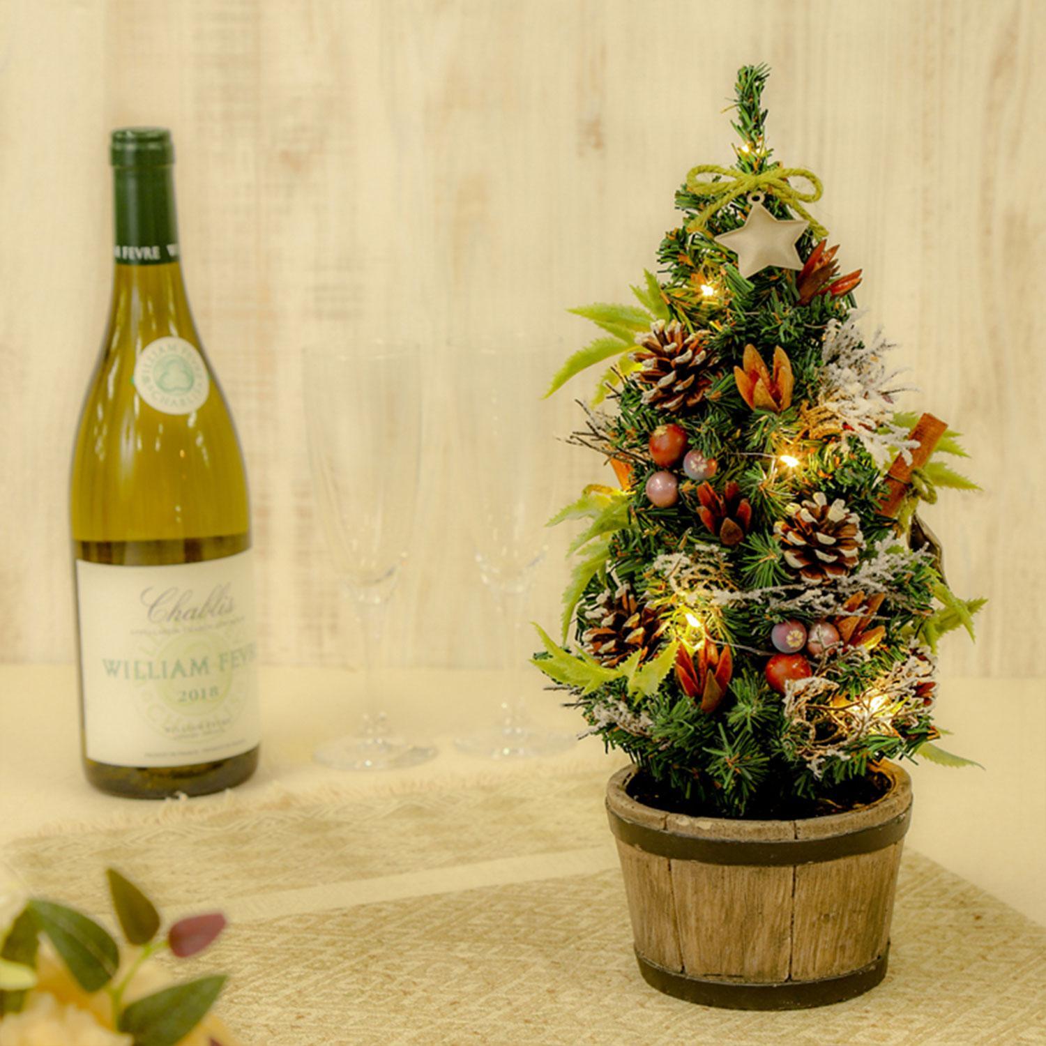 LEDミニクリスマスツリー 33cm ブラウン