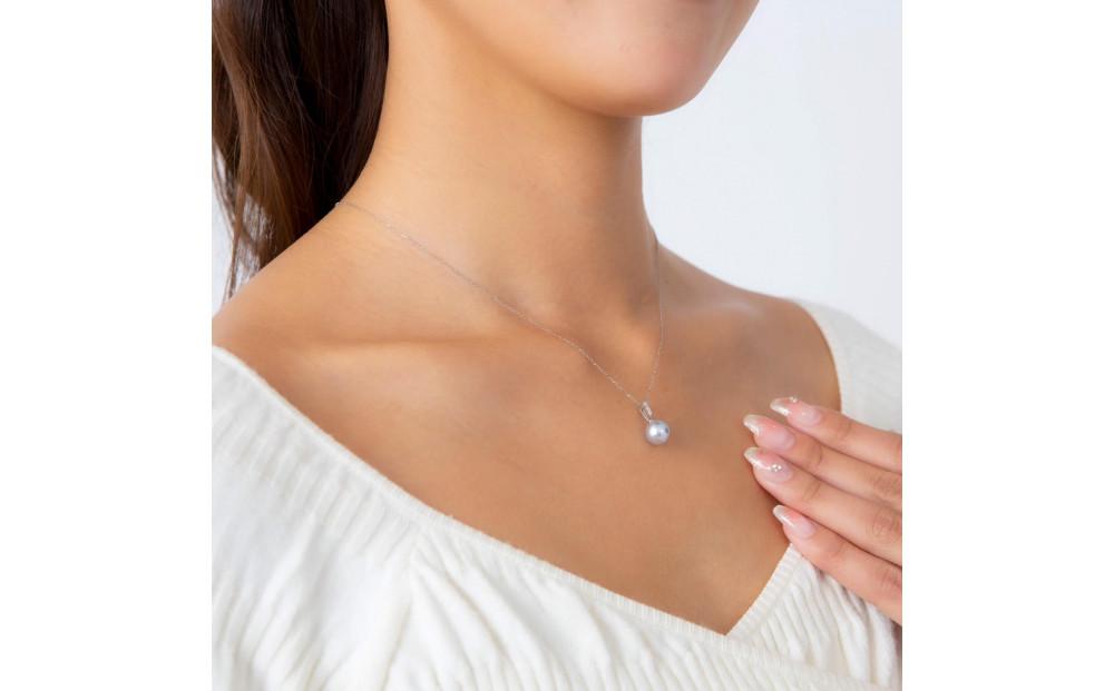 【星朧】無調色 ウルトラスカイブルー アコヤ真珠（日本） 8.0mm セミラウンド ダイヤモンド Pt900 プラチナ ペンダントトップ