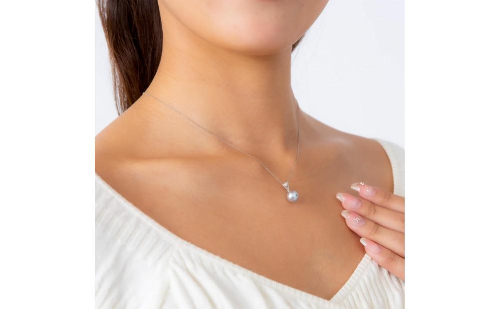 【星影】無調色 ウルトラスカイブルー アコヤ真珠（日本） 8.0mm セミラウンド ダイヤモンド Pt900 プラチナ ペンダントトップ