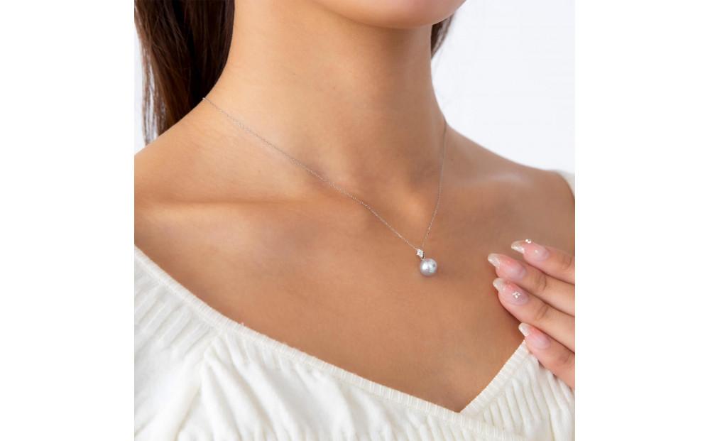 【星菱】ウルトラスカイブルー アコヤパール ダイヤモンド プラチナ ペンダントトップ｜無調色 アコヤ真珠 8.0mm セミラウンド PT900