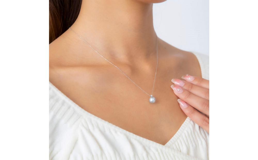 4月 誕生石 ダイヤモンド｜ウルトラブルー アコヤパール ホワイトゴールド ペンダント ネックレス｜無調色 アコヤ真珠 8.0mm セミラウンド K10WG チェーン付き