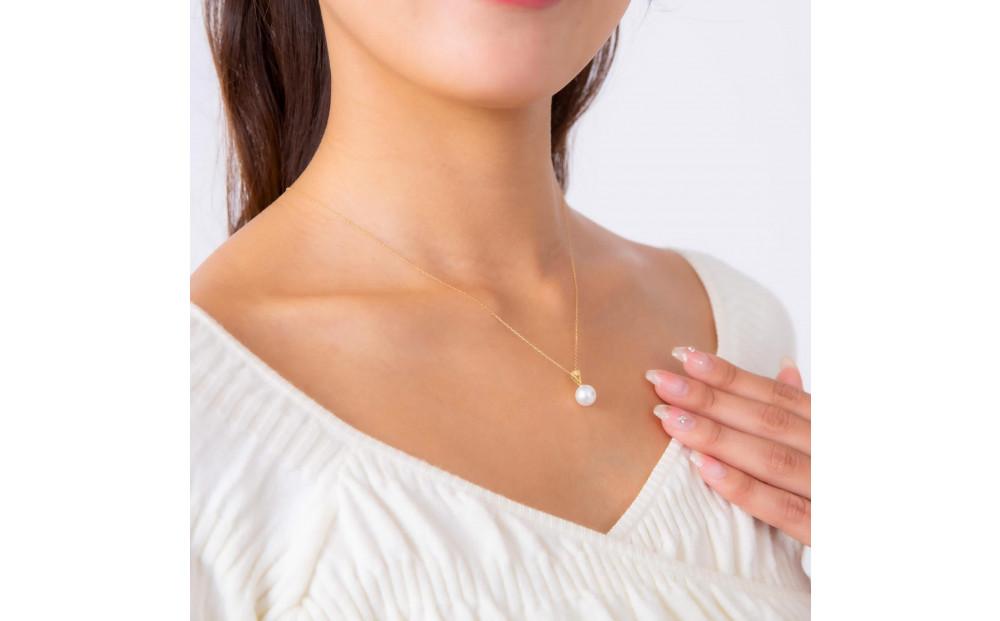 【星影】アコヤパール ダイヤモンド イエローゴールド ペンダントトップ｜無調色 アコヤ真珠 8.0mm ラウンド K18YG