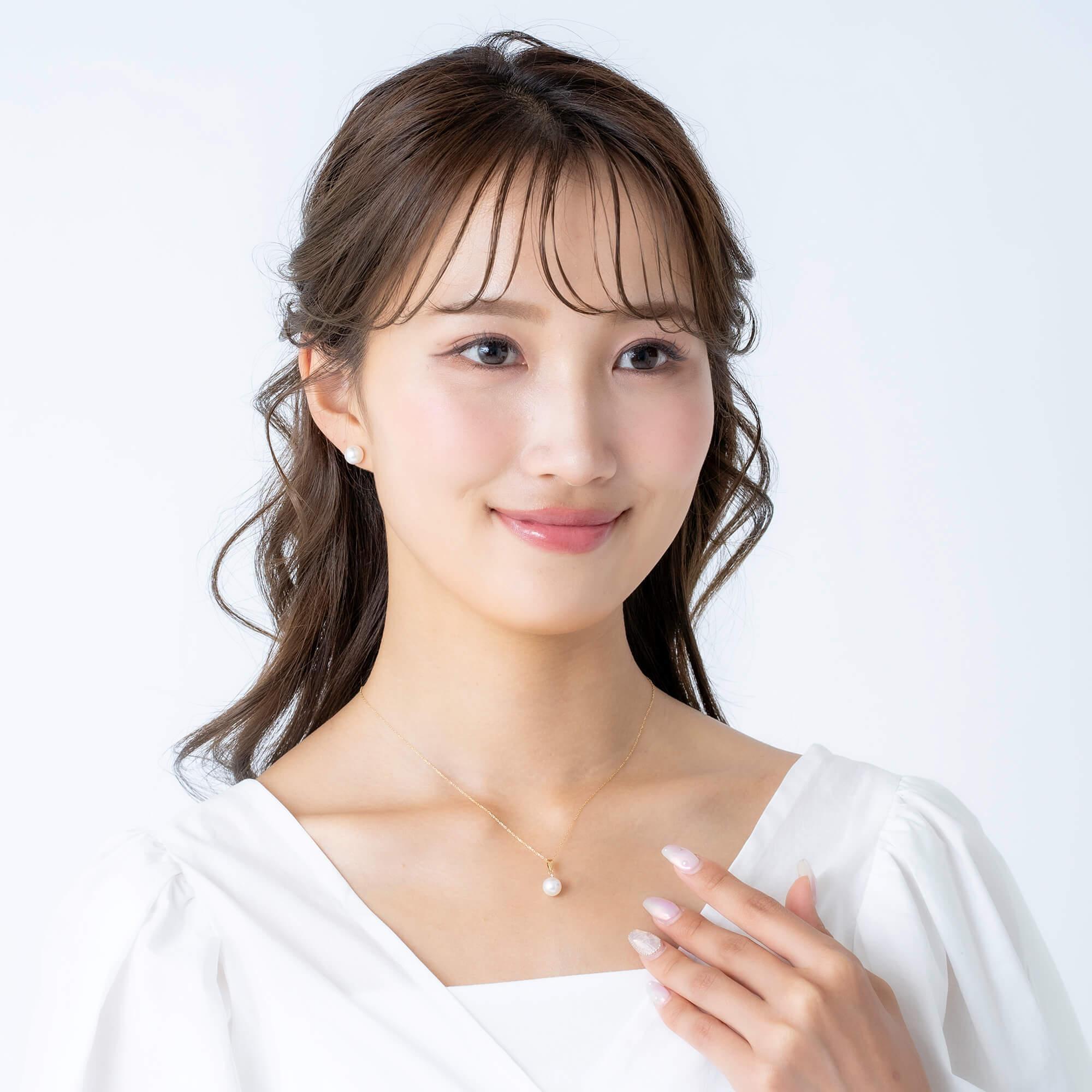 【薄月】無調色 アコヤ真珠（日本） 7.5mm ラウンド ダイヤモンド K18 イエローゴールド ペンダントトップ