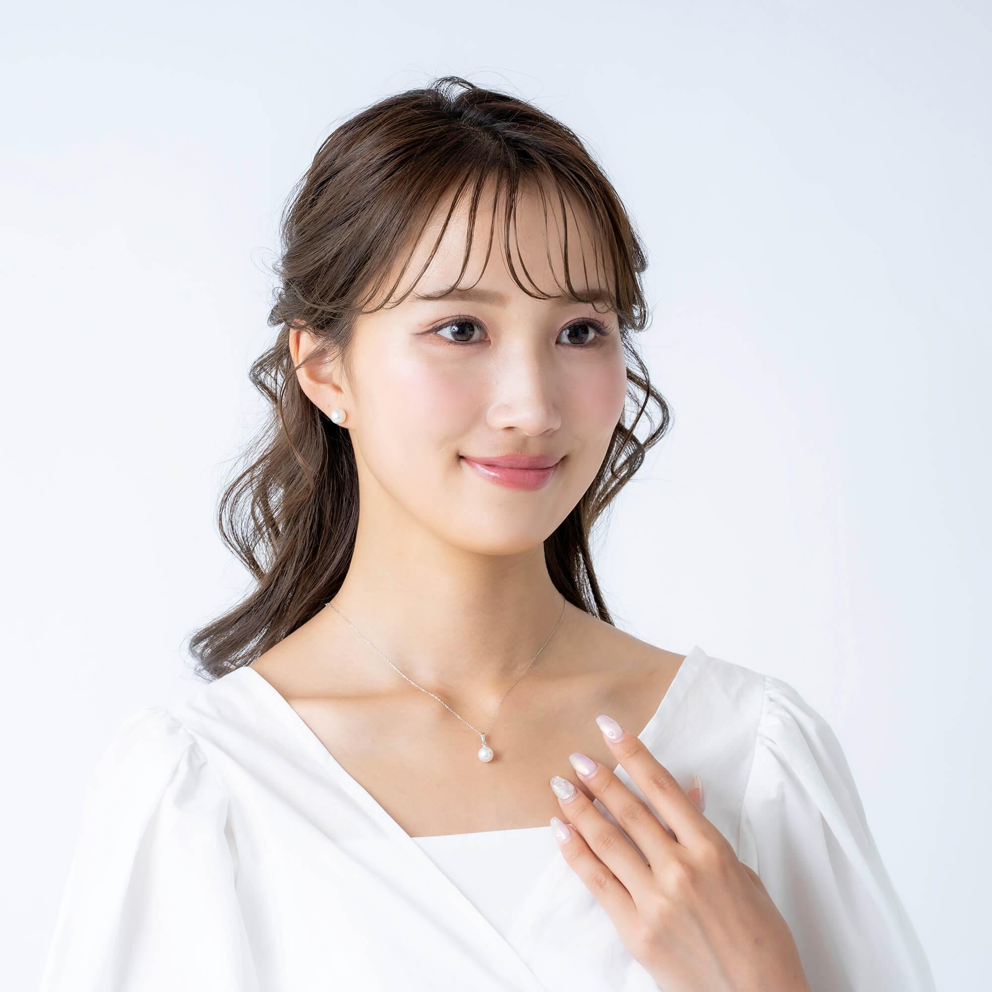 【薄月】無調色 アコヤ真珠（日本） 7.5mm ラウンド ダイヤモンド K14 ホワイトゴールド ペンダントトップ