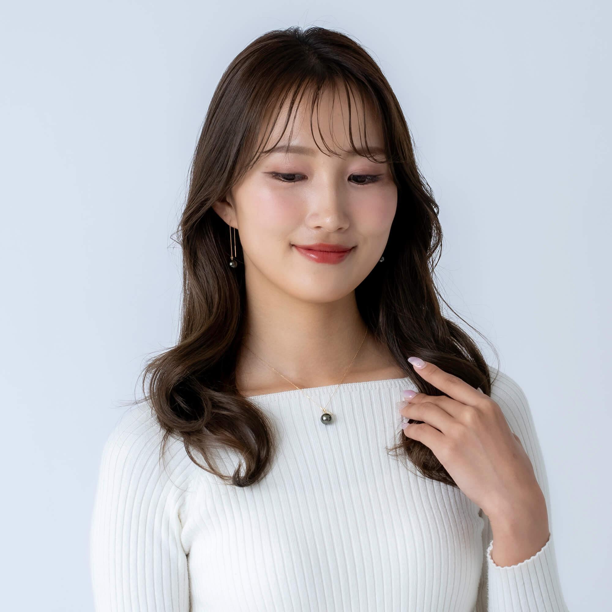 【姫果】ブラックパール ダイヤモンド イエローゴールド ペンダントトップ｜無調色 黒蝶真珠 タヒチパール 10mm K18YG