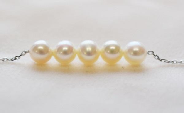 淡水本真珠5個付きネックレス／シルバー　　