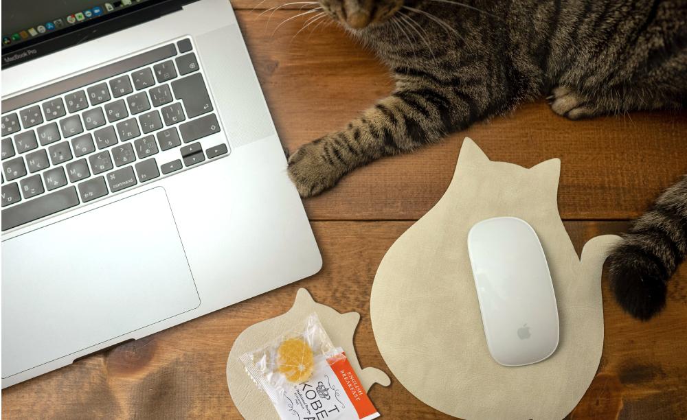 【職人手作り】ねこの小物3点セット（ねこのマウスパッド1枚＋ねこのコースター2枚）ねこ部が作ったマウスパッド コースター ランチョンマット 無地 シンプル 日本製