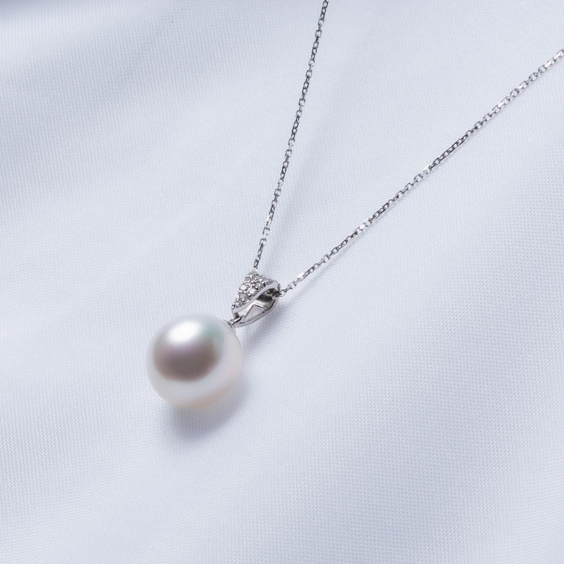 【星涼し】シロチョウパール ダイヤモンド プラチナ ペンダントトップ｜無調色 白蝶真珠 南洋真珠 10mm PT900