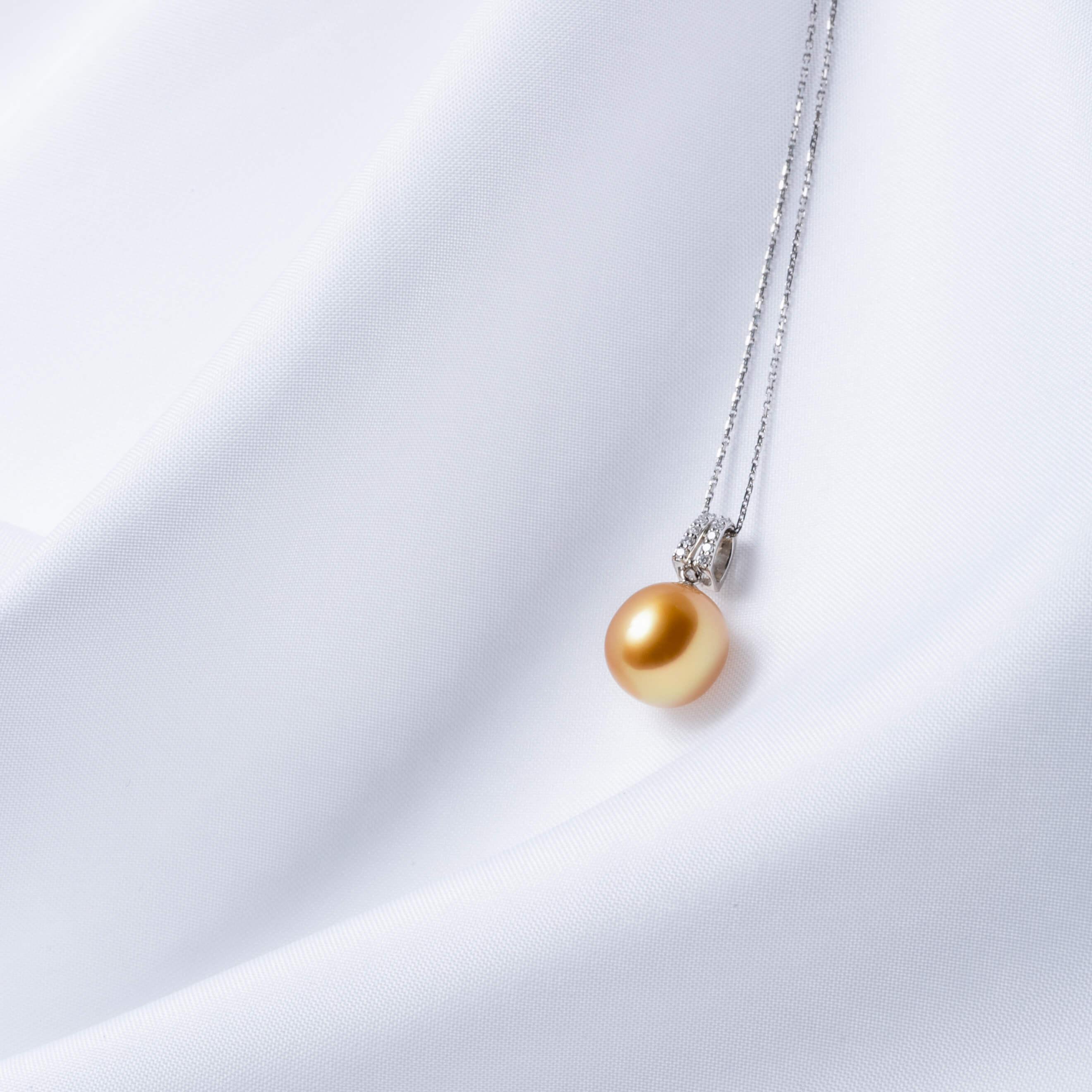 【星月夜】ゴールデンパール ダイヤモンド プラチナ ペンダントトップ｜無調色 白蝶真珠 南洋真珠 10mm PT900