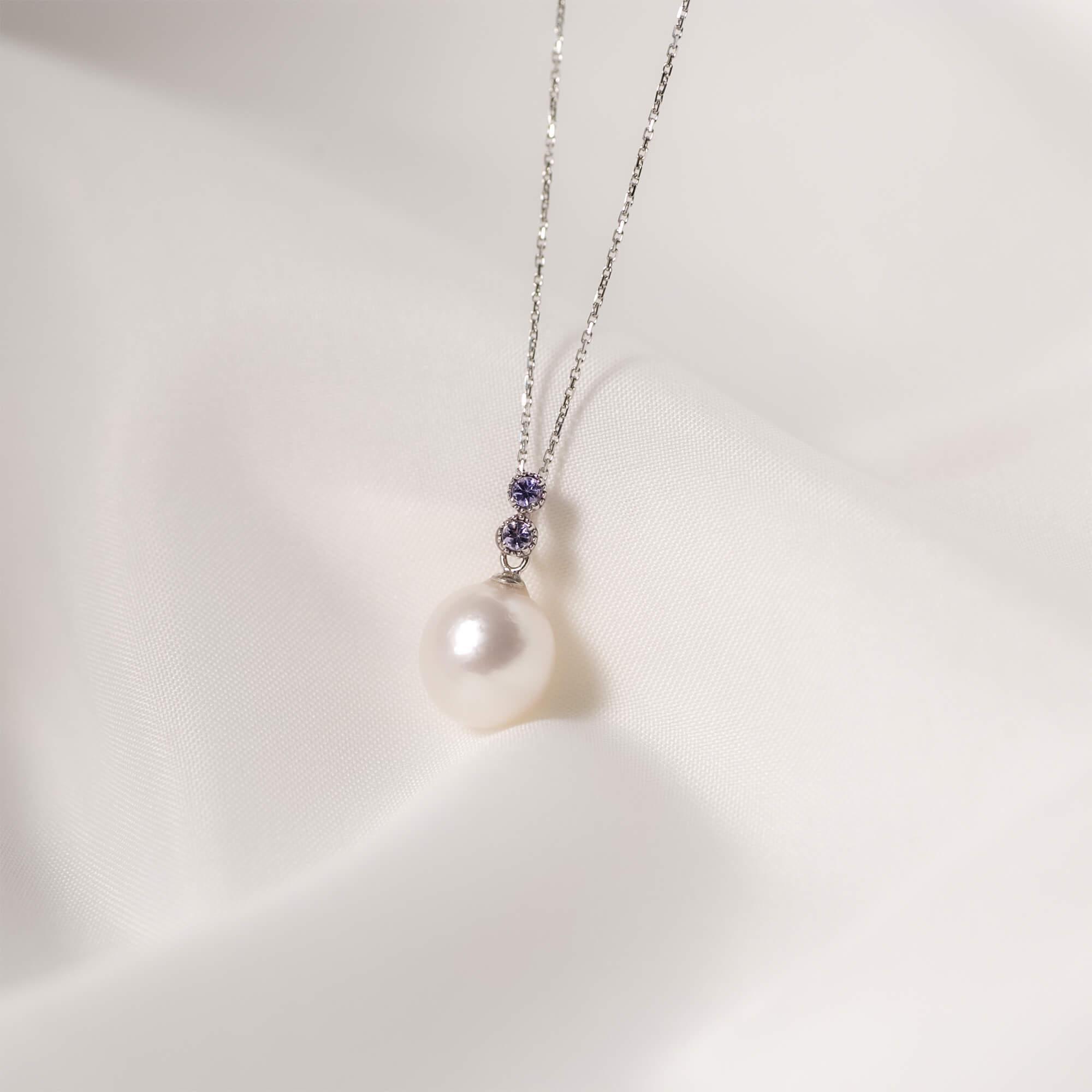 【水鞠】シロチョウパール タンザナイト ホワイトゴールド ペンダントトップ｜無調色 白蝶真珠 南洋真珠 10mm K18WG