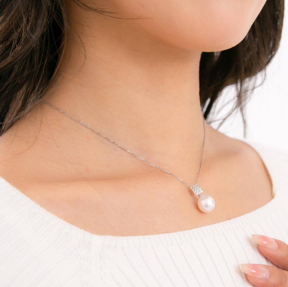 【月影】シロチョウパール ダイヤモンド ホワイトゴールド ペンダントトップ｜無調色 白蝶真珠 南洋真珠 10mm K18WG