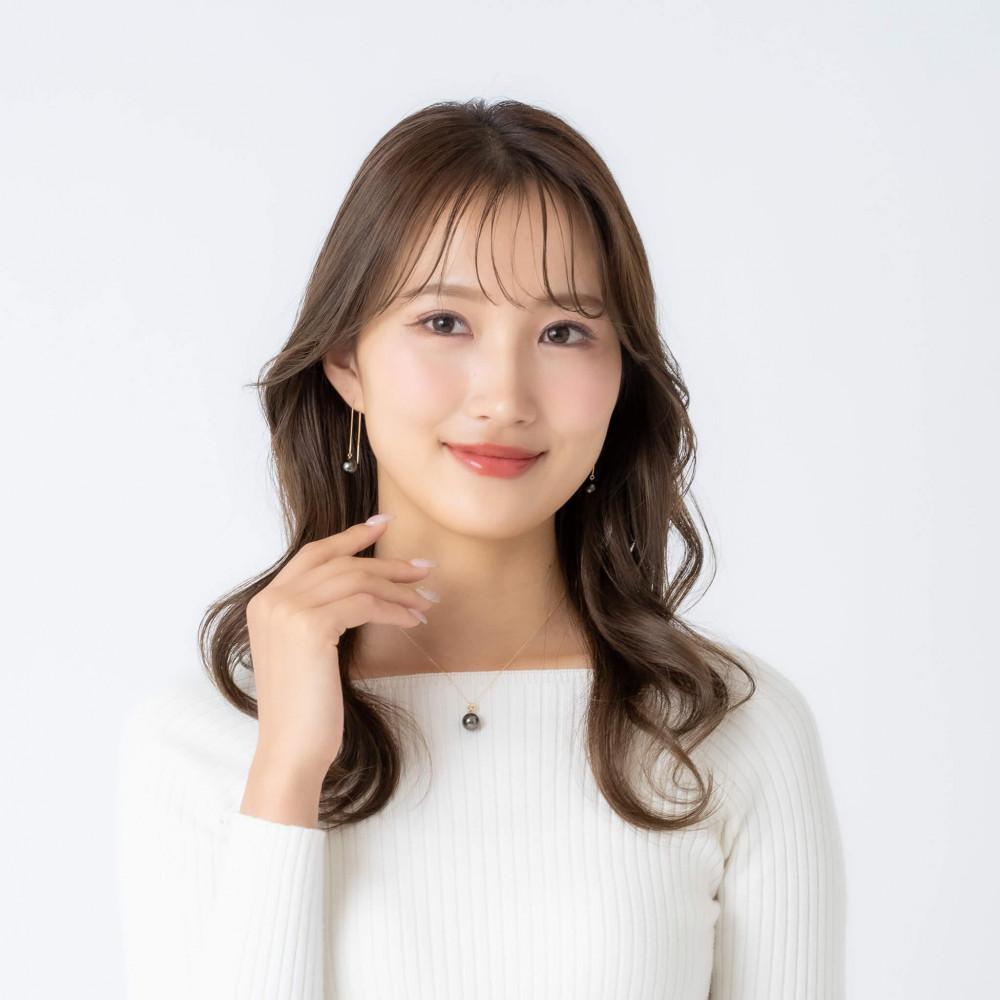 ブラックパール イエローゴールド アメリカンピアス｜無調色 黒蝶真珠 タヒチパール 南洋真珠 8.0mm K10YG