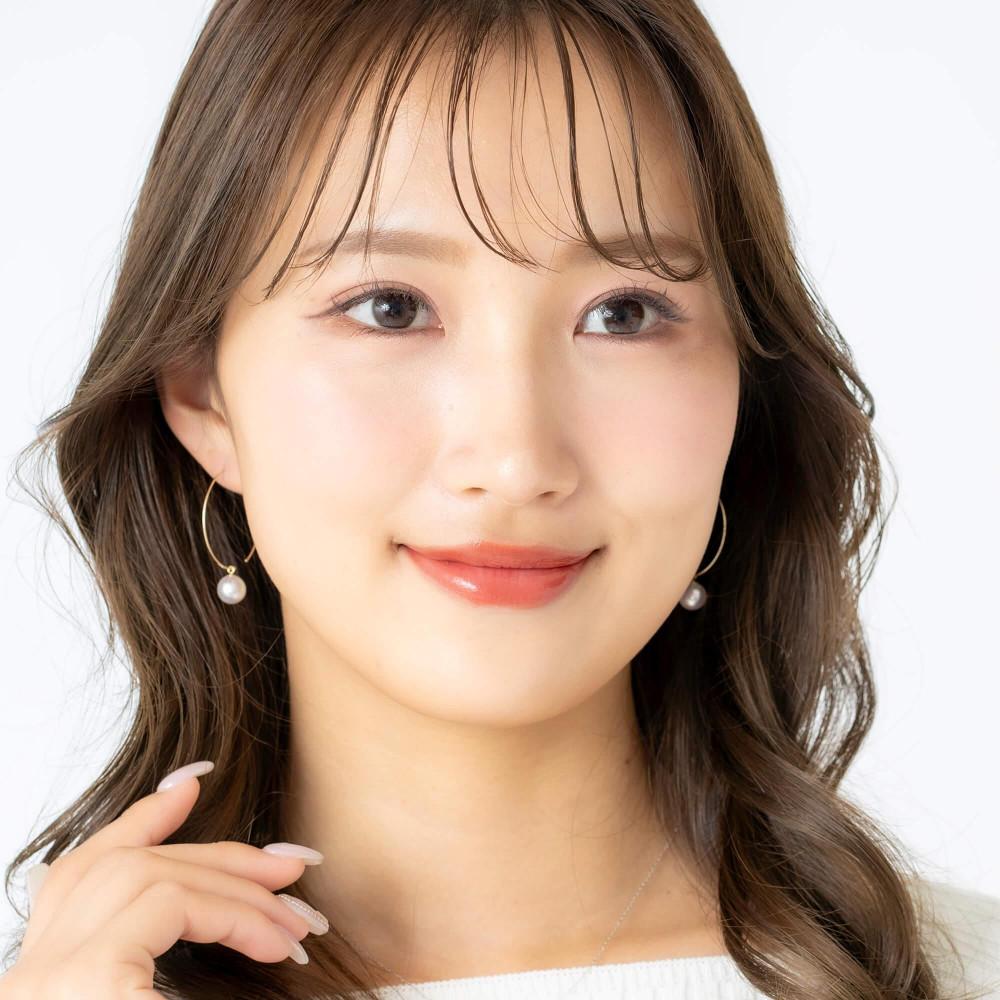 無調色 アコヤ真珠（日本） 7.5mm ラウンド K10 イエローゴールド 30mm(M) フープピアス