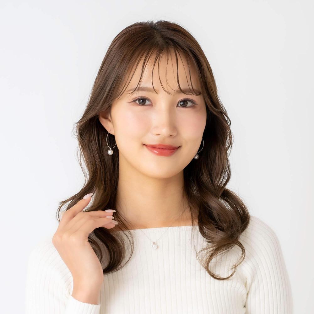 無調色 アコヤ真珠（日本） 7.5mm ラウンド K10 ホワイトゴールド 30mm(M) フープピアス