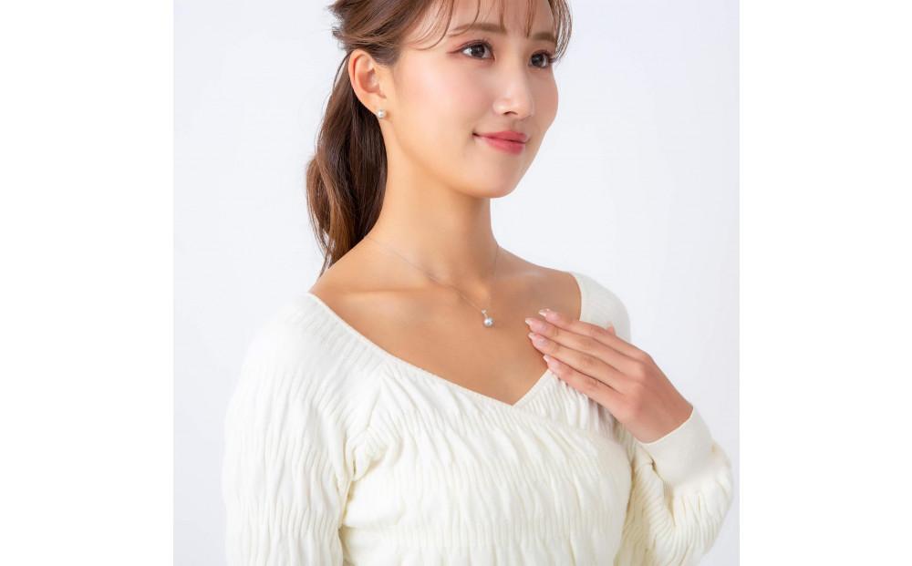 【星影】無調色 ウルトラスカイブルー アコヤ真珠（日本） 8.0mm セミラウンド ダイヤモンド Pt900 プラチナ ペンダントトップ