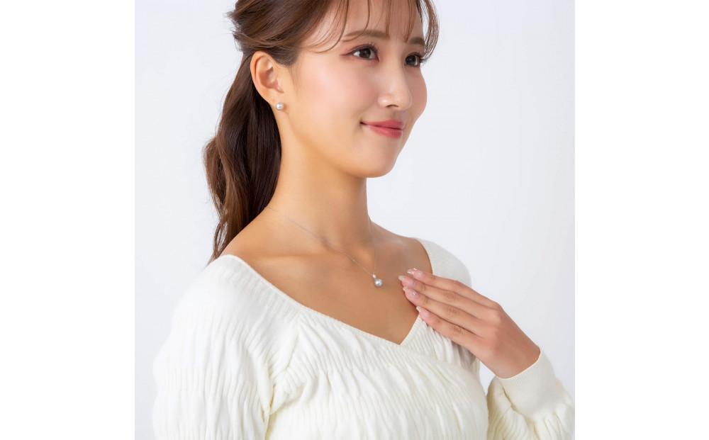 【星菱】ウルトラスカイブルー アコヤパール ダイヤモンド プラチナ ペンダントトップ｜無調色 アコヤ真珠 8.0mm セミラウンド PT900