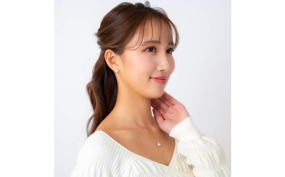 4月 誕生石 ダイヤモンド｜ウルトラブルー アコヤパール ホワイトゴールド ペンダント ネックレス｜無調色 アコヤ真珠 8.0mm セミラウンド K10WG チェーン付き