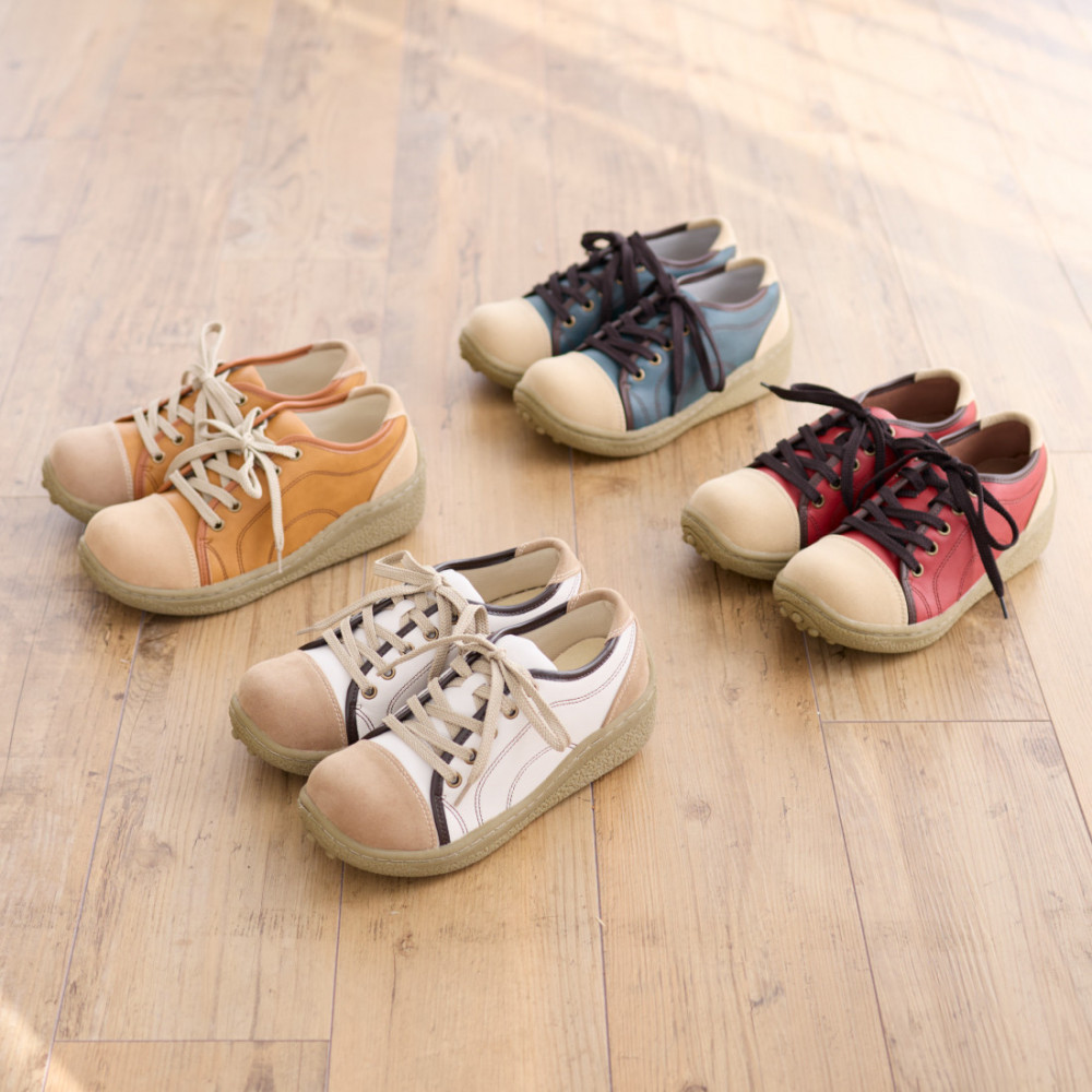 ポルカ｜アイボリー  M【36】(23.5cm) レディース スニーカー 幅広 甲高 外反母趾 ゆったり 3E 大人気 厚底 靴