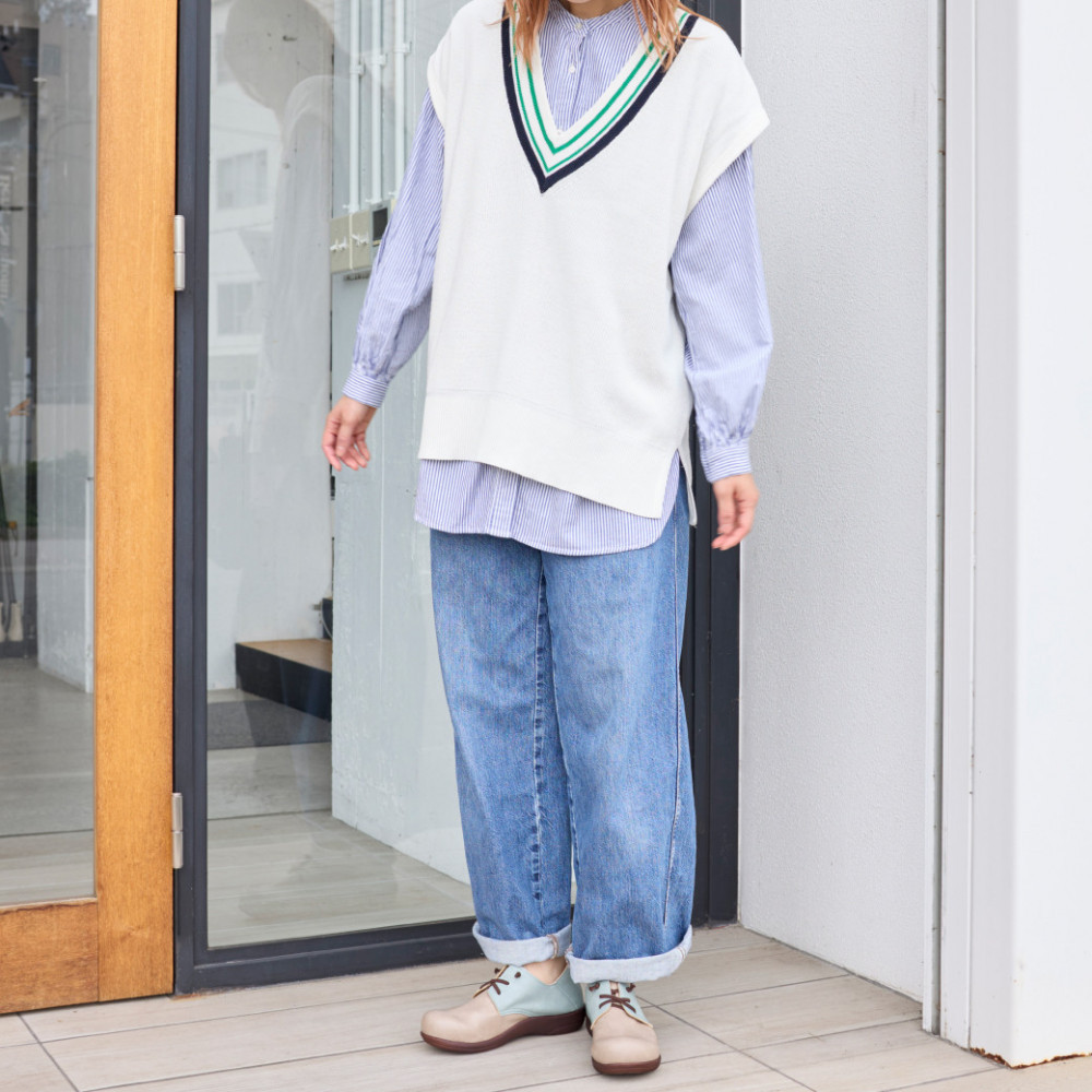 ゴム紐レースアップコンフォートシューズ｜グレーコンビ  M(23.5cm) レディース スリッポン 幅広 甲高 外反母趾 ゆったり幅 大人気 靴