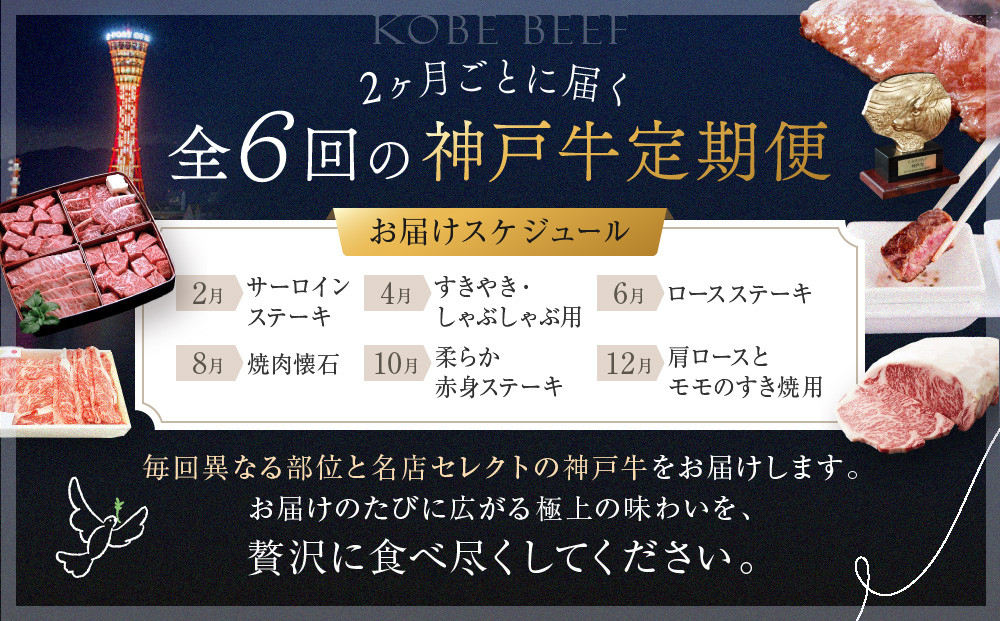 【 定期便 】 神戸牛贅沢食べ尽くしお届け便　6回