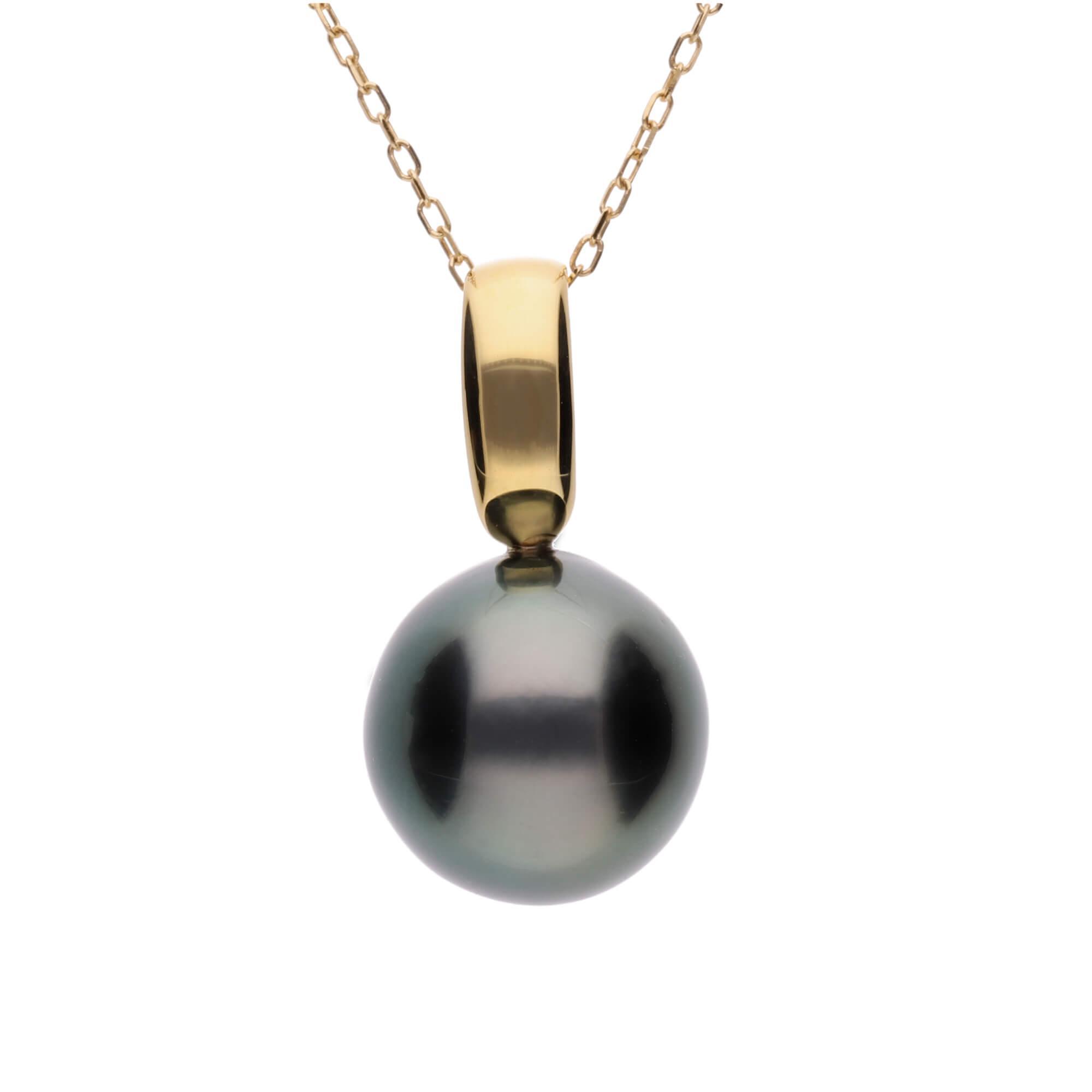 【響】ブラックパール イエローゴールド ペンダントトップ｜無調色 黒蝶真珠 タヒチパール 10mm K18YG