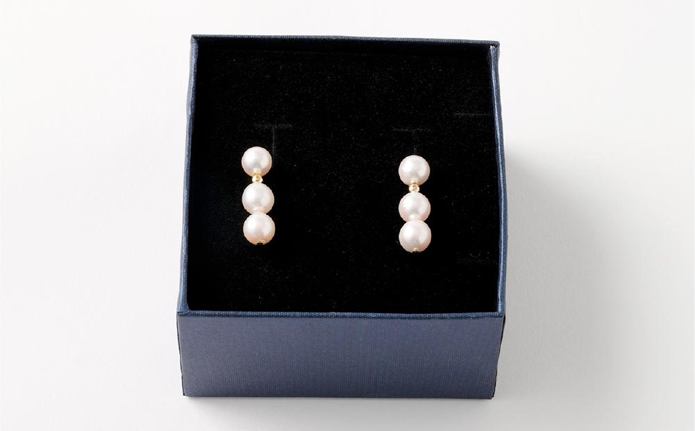 アコヤ真珠3粒ピアス 6.5mm~7mmシルバー 14金メッキ　　