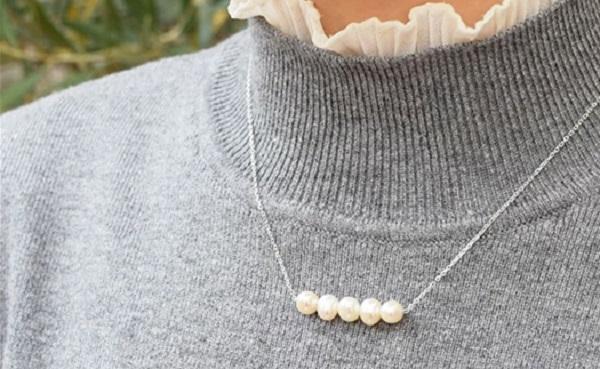 淡水本真珠5個付きネックレス／シルバー　　