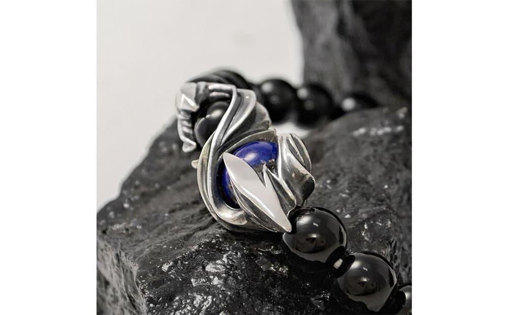 パワーストーン×シルバーブレス Mサイズ オニキス ラピスラズリ　天然石 DJ-032　　