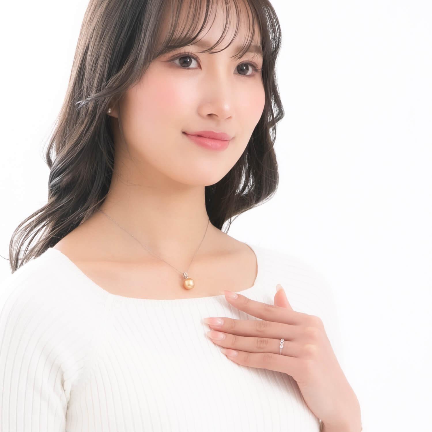 【星月夜】ゴールデンパール ダイヤモンド プラチナ ペンダントトップ｜無調色 白蝶真珠 南洋真珠 10mm PT900