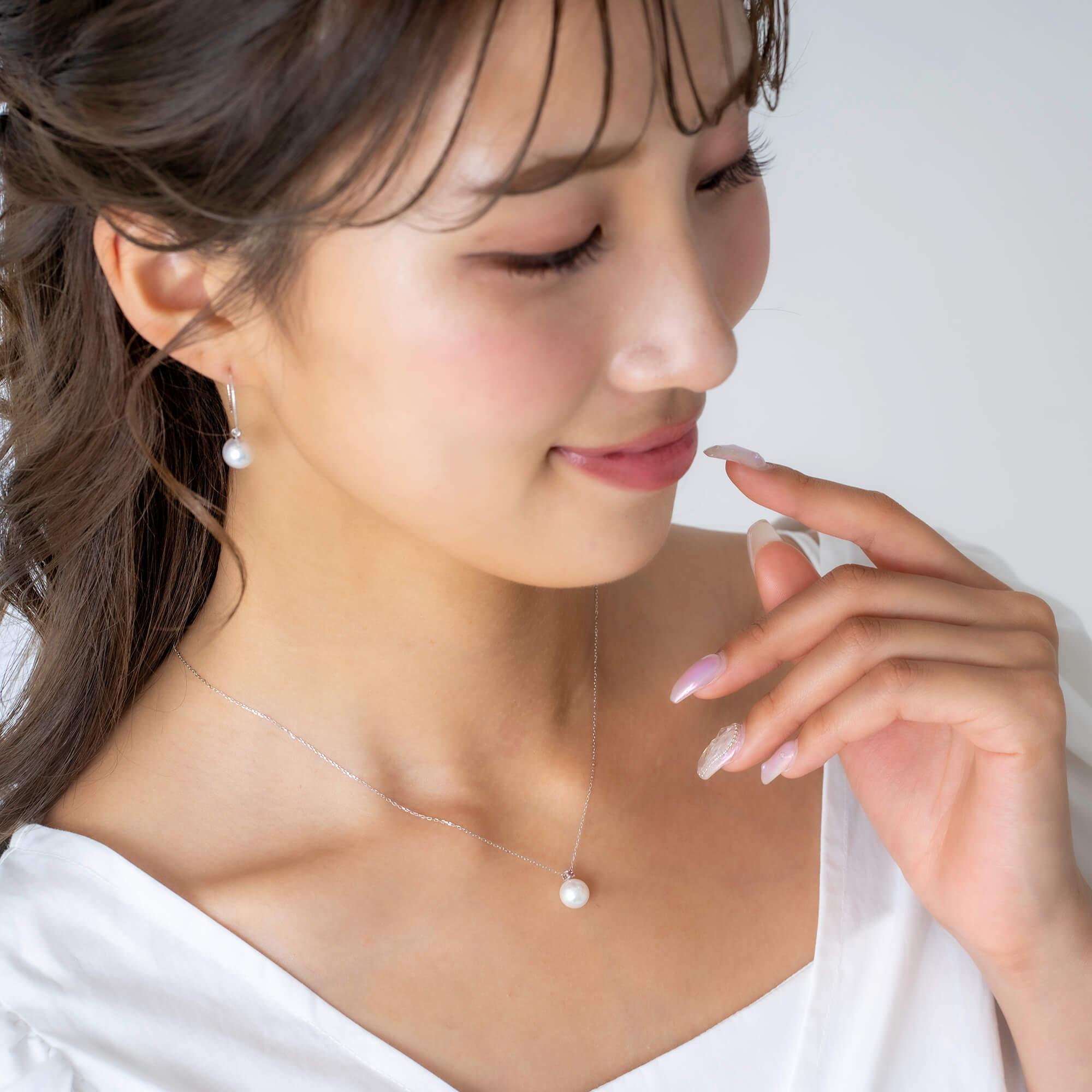 10月 誕生石 ピンクトルマリン 無調色 アコヤ真珠（日本） 8.0mm ラウンド Pt900 プラチナ ペンダント ネックレス（チェーン付き）