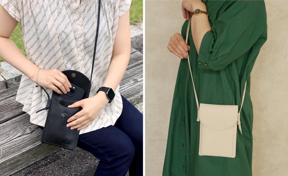 【職人手作り】　フタ付きスマホポシェット　マグネット　SMA1P（【カラー】 アイボリー、シャンパンゴールド、 ラベンダー、ライトブルー、ブラック）