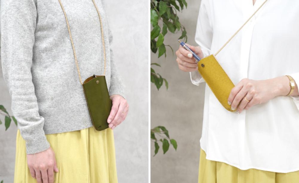 【職人手作り】まるでポケット！びよ～んと伸びるメガネケース　首かけ ネックストラップ 眼鏡　GLSNE（【カラー】 ブラック　ダークレッド　オリーブ　ブラウン　シルバー　マスタード）