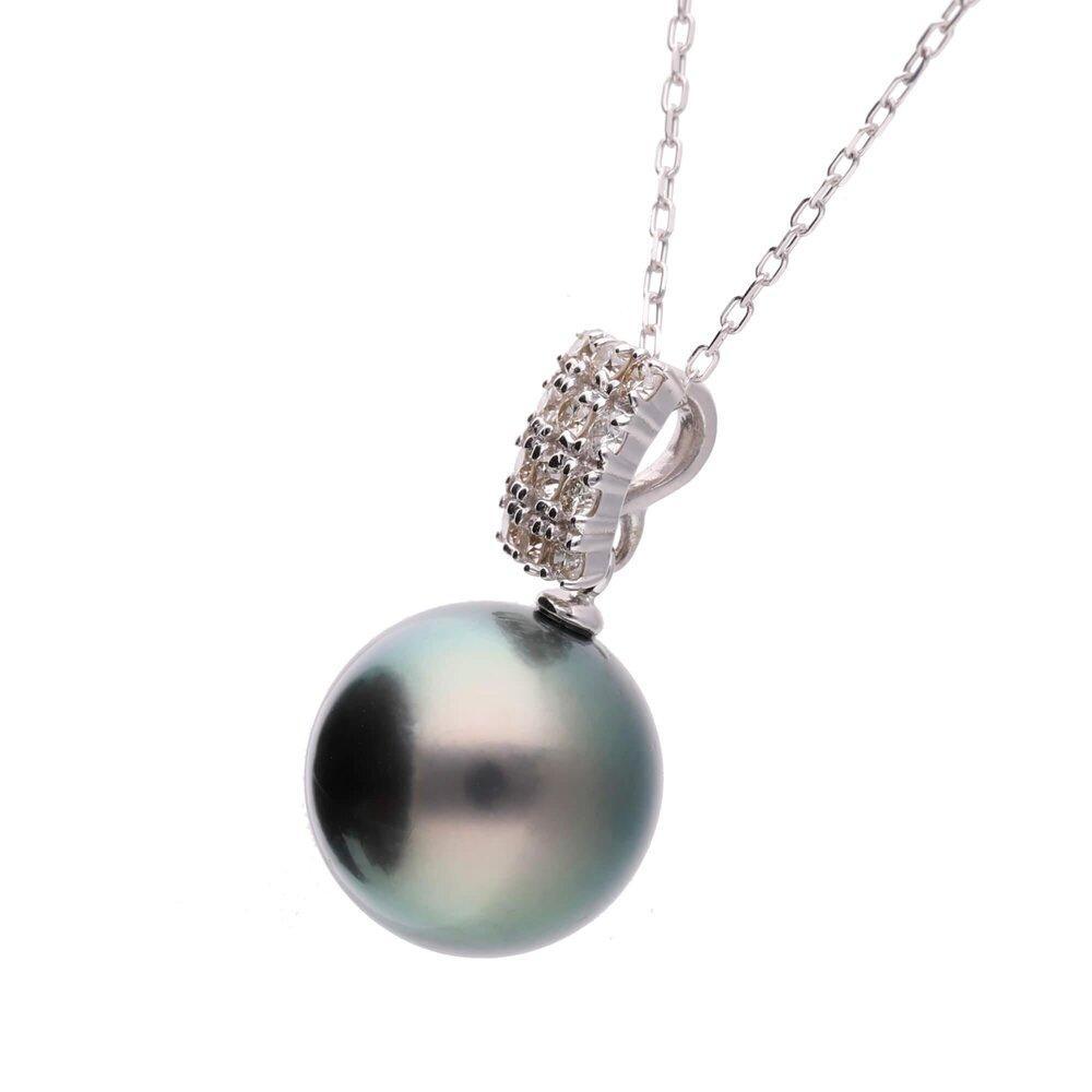 【月影】ブラックパール ダイヤモンド プラチナ ペンダントトップ｜無調色 黒蝶真珠 タヒチパール 南洋真珠 10mm PT900