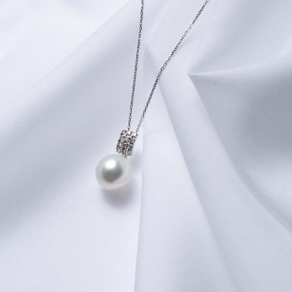 【月影】シロチョウパール ダイヤモンド ホワイトゴールド ペンダントトップ｜無調色 白蝶真珠 南洋真珠 10mm K18WG