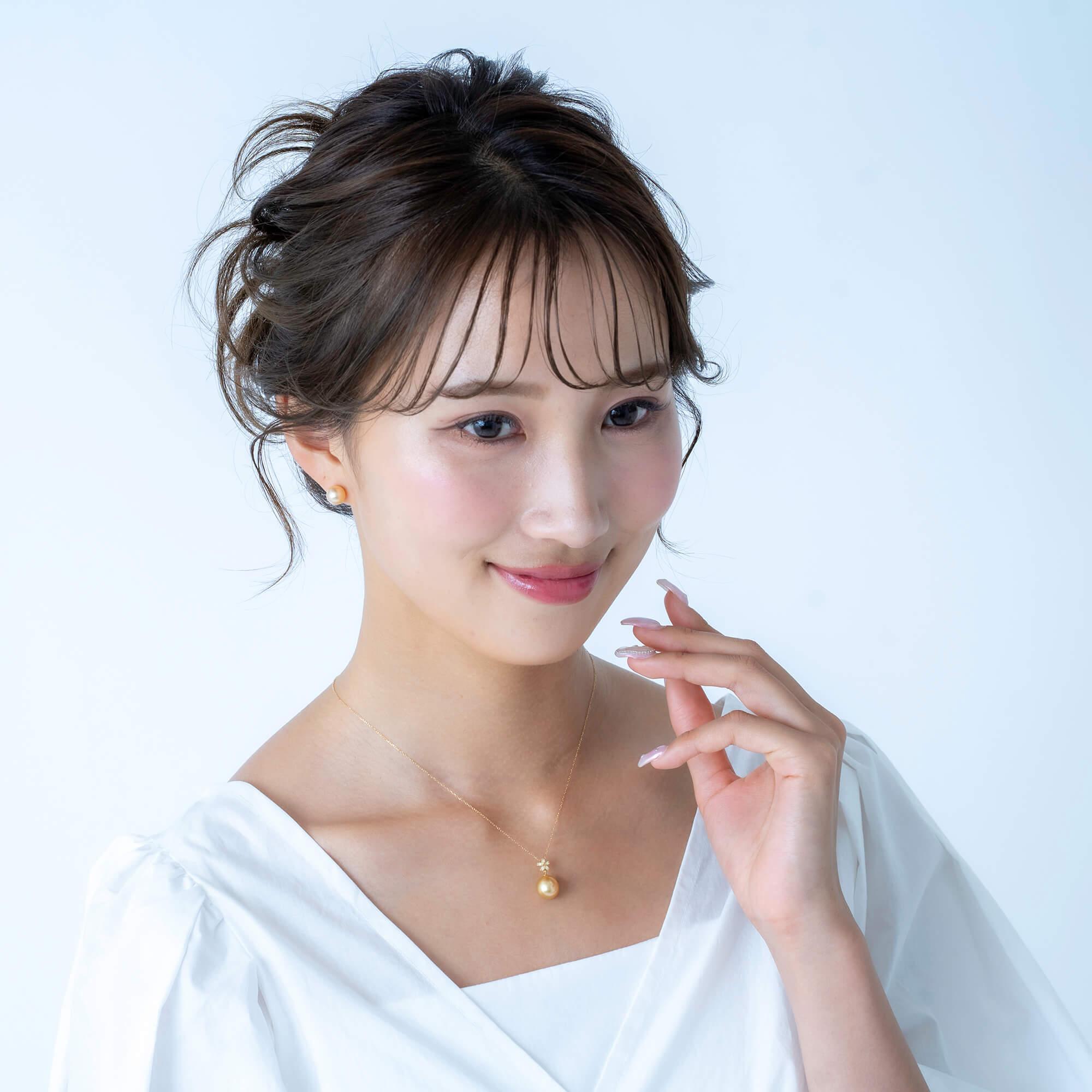 【星桜】ゴールデンパール ダイヤモンド イエローゴールド  ペンダントトップ｜無調色 白蝶真珠 南洋真珠 10mm K18YG