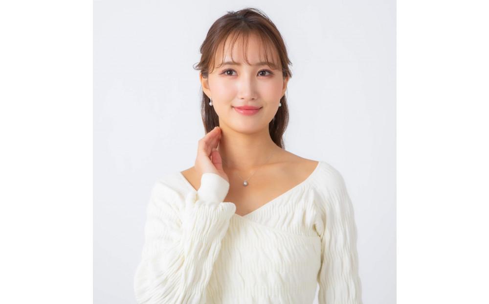 4月 誕生石 ダイヤモンド｜ウルトラブルー アコヤパール ホワイトゴールド ペンダント ネックレス｜無調色 アコヤ真珠 8.0mm セミラウンド K10WG チェーン付き