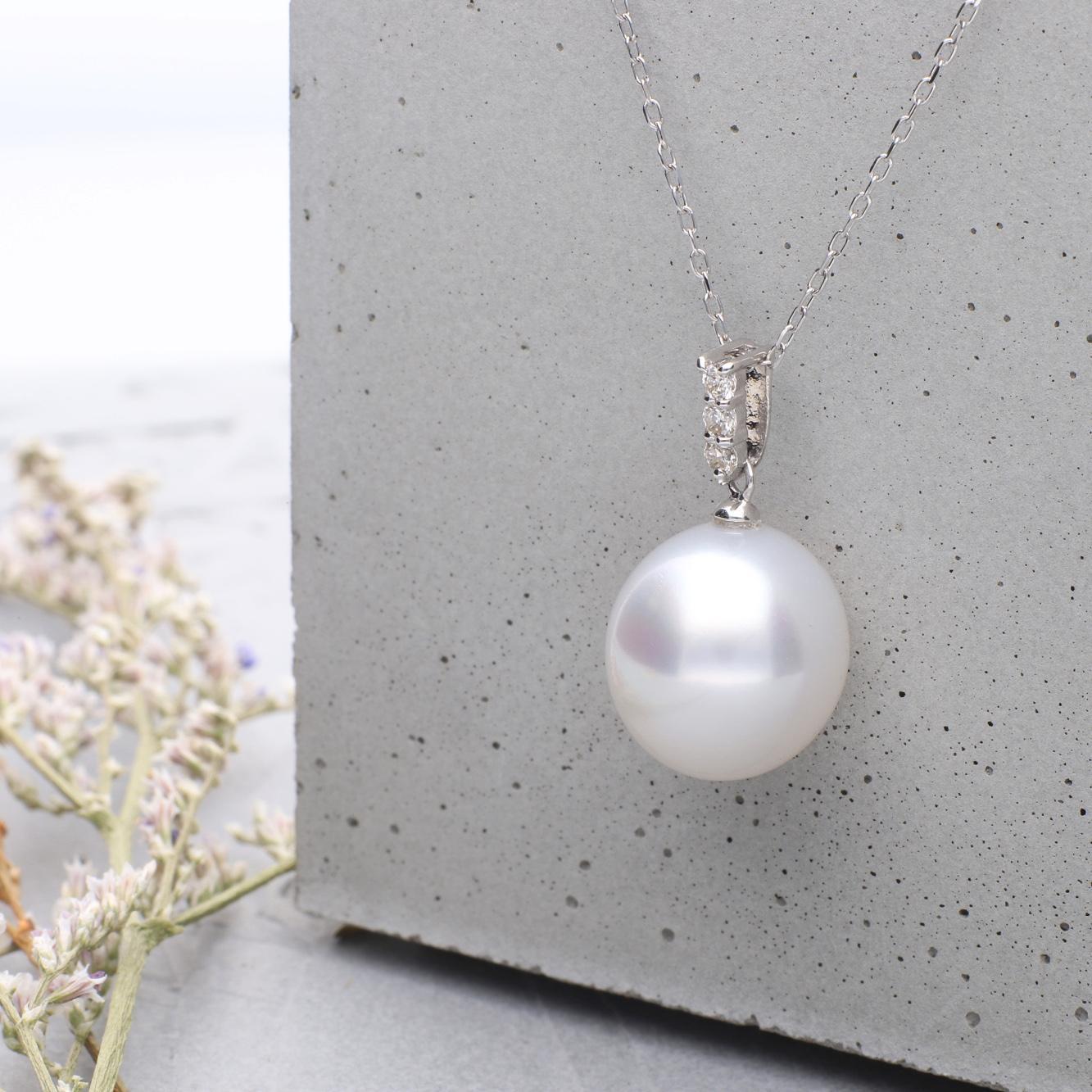 【星朧】シロチョウパール ダイヤモンド プラチナ ペンダントトップ｜無調色 白蝶真珠 南洋真珠 10mm PT900