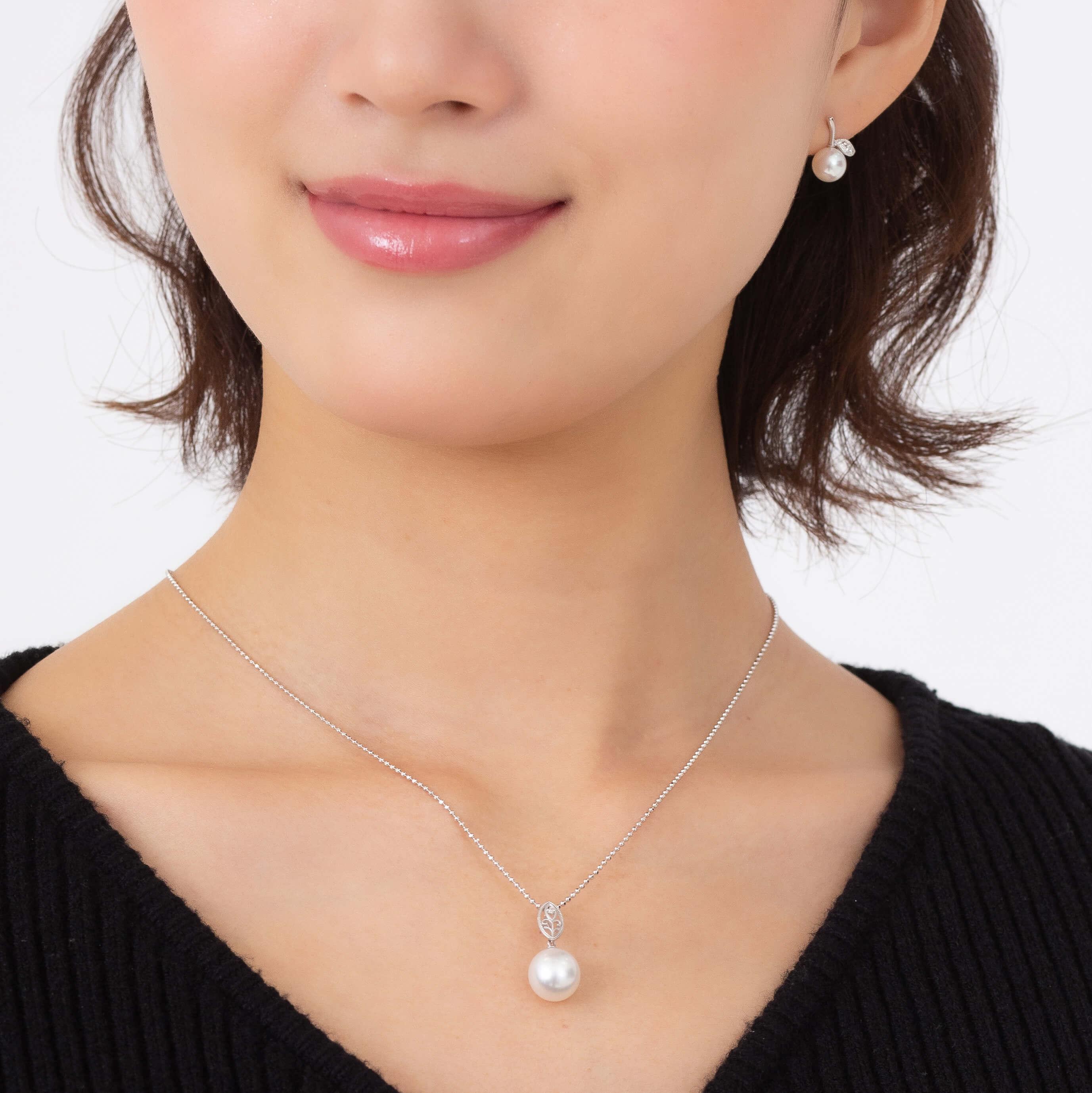 【澪標】シロチョウパール（南洋 白蝶真珠） 10mm ショートオーバル ダイヤモンド ペンダントトップ K18 ホワイトゴールド