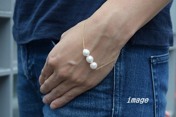 あこやバロック真珠3珠付ブレスレット（シルバー金メッキ色）　　