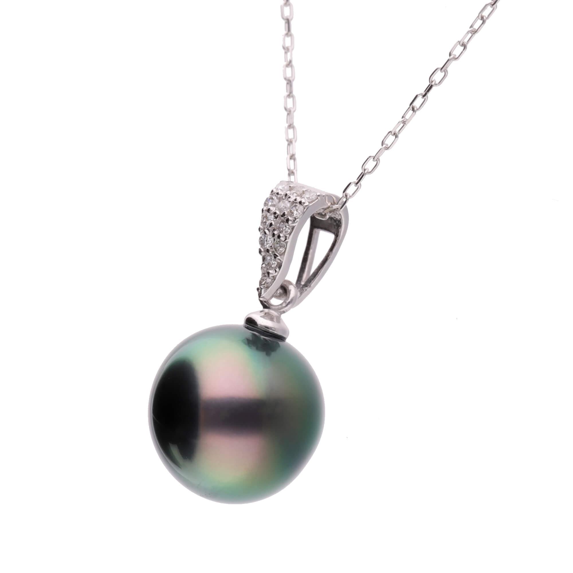 【星涼し】ブラックパール ダイヤモンド プラチナ ペンダントトップ｜無調色 黒蝶真珠 タヒチパール 10mm PT900