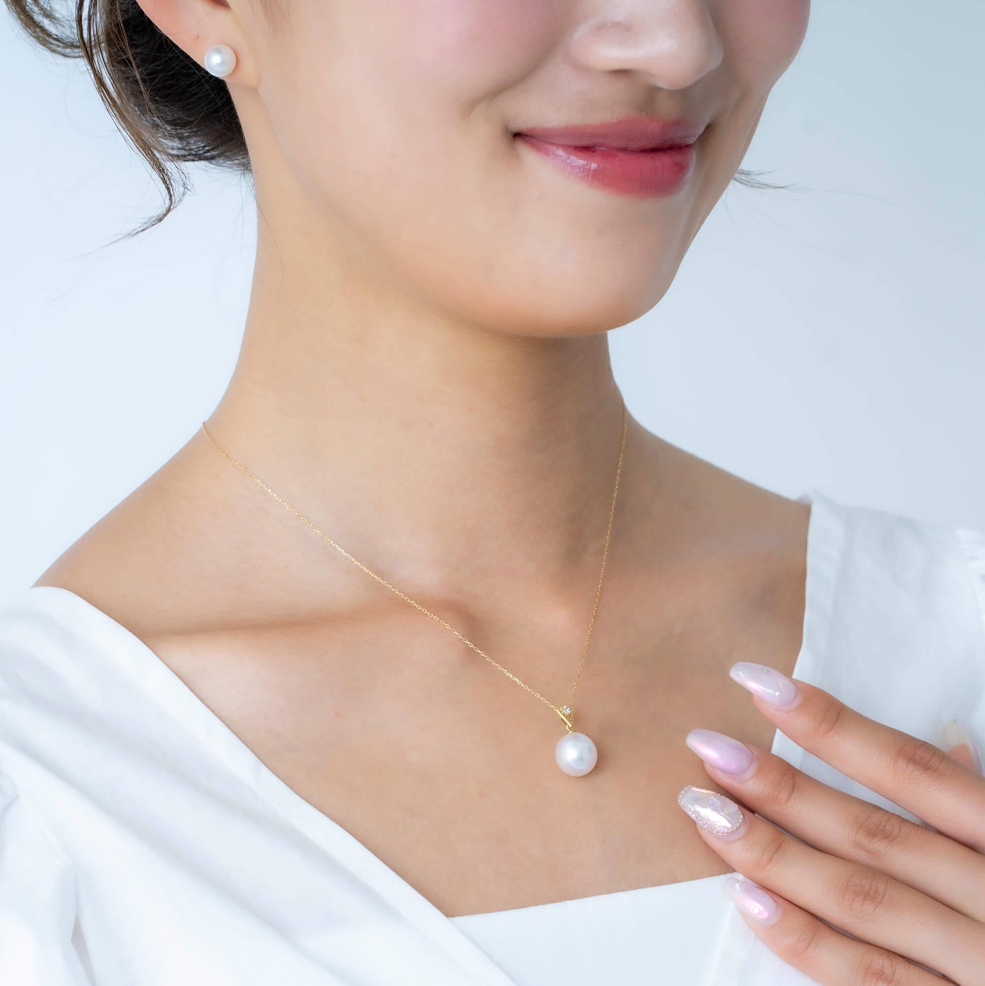 【星影】シロチョウパール（南洋 白蝶真珠） 10mm ショートオーバル ダイヤモンド K18 イエローゴールド ペンダントトップ