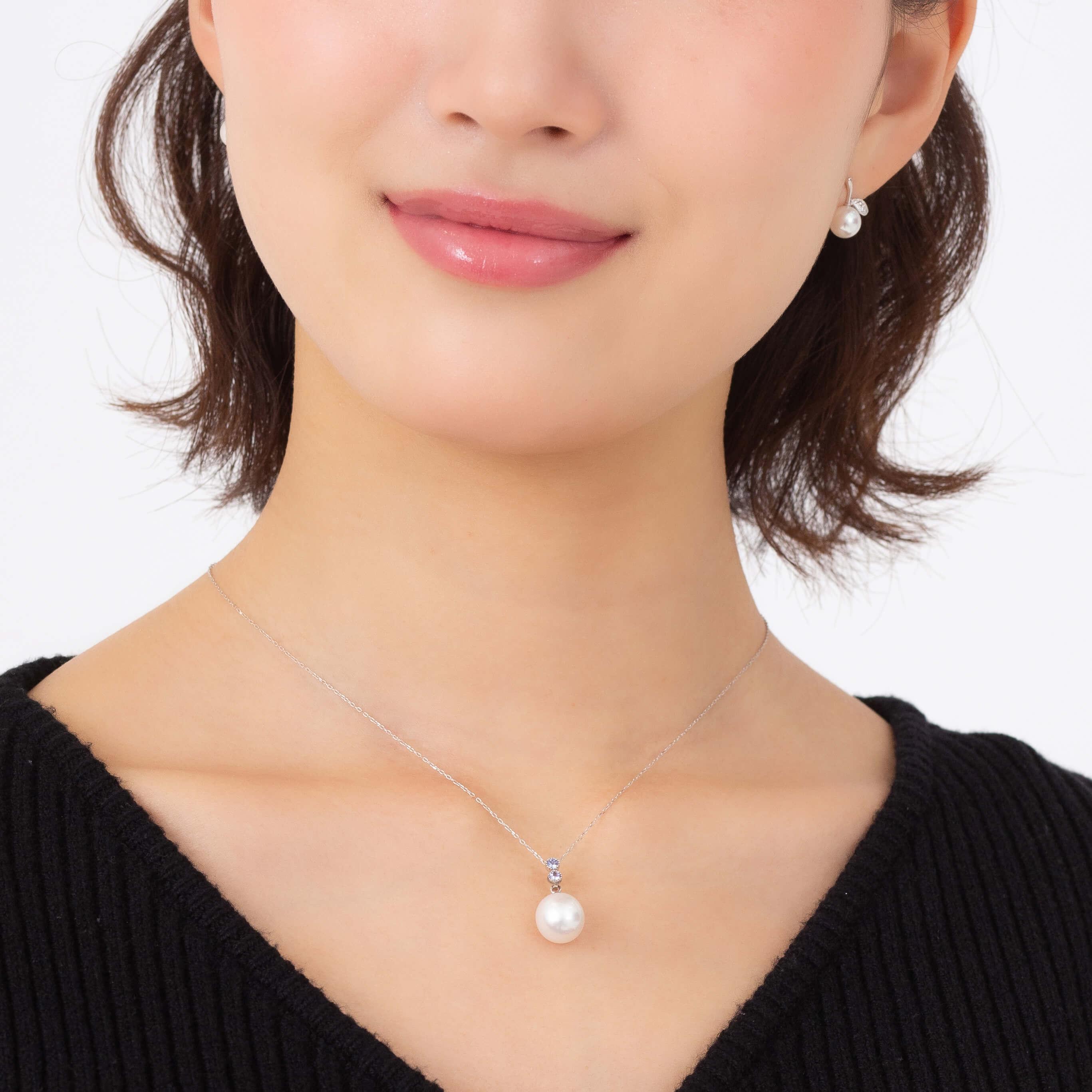 【水鞠】シロチョウパール タンザナイト ホワイトゴールド ペンダントトップ｜無調色 白蝶真珠 南洋真珠 10mm K18WG