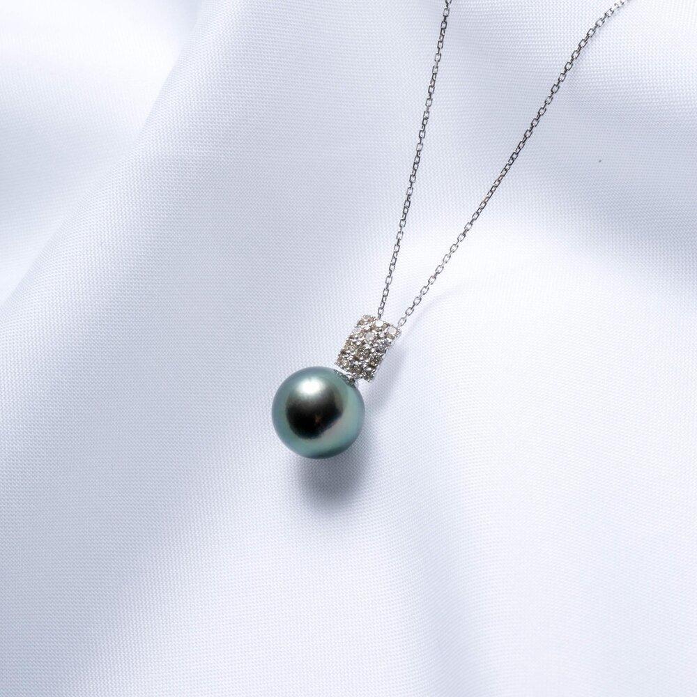 【月影】ブラックパール ダイヤモンド プラチナ ペンダントトップ｜無調色 黒蝶真珠 タヒチパール 南洋真珠 10mm PT900