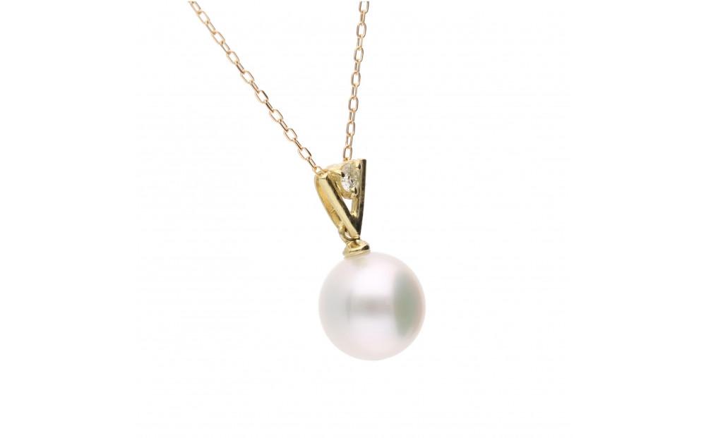 【星影】アコヤパール ダイヤモンド イエローゴールド ペンダントトップ｜無調色 アコヤ真珠 8.0mm ラウンド K18YG