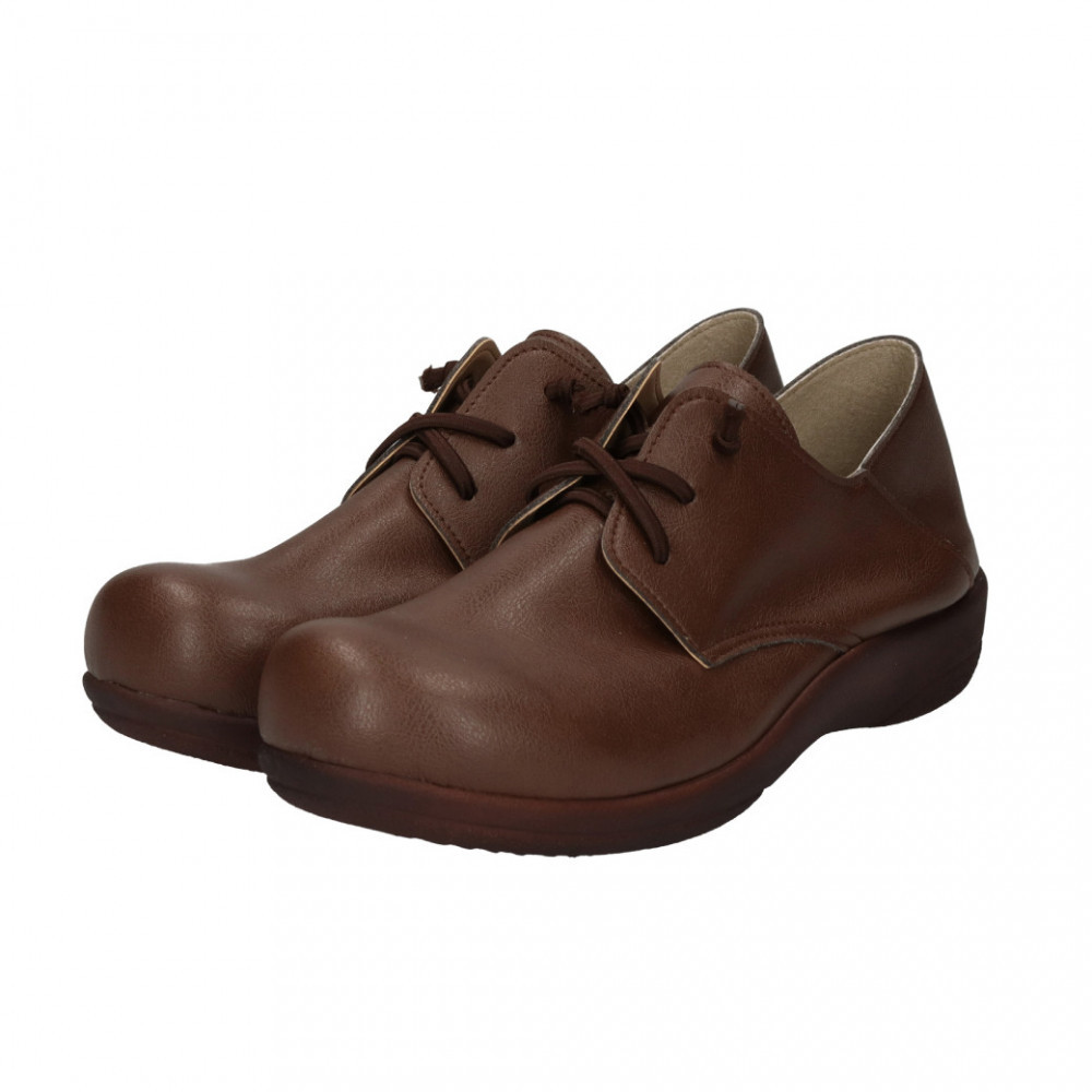 ゴム紐レースアップコンフォートシューズ｜ブラウン  LL(24.5cm) レディース スリッポン 幅広 甲高 外反母趾 ゆったり幅 大人気 靴
