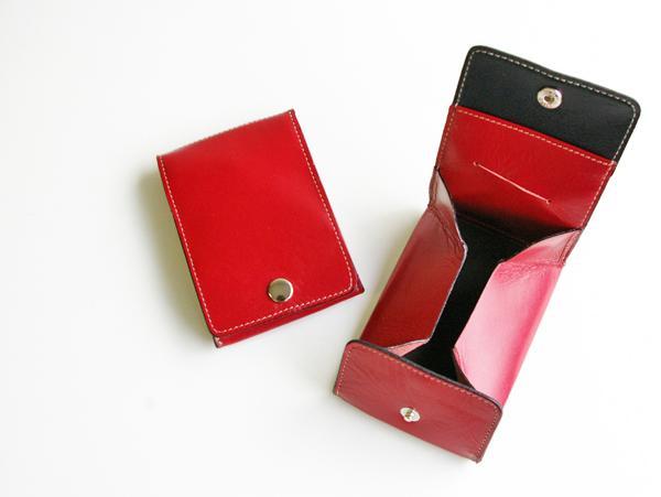 【レッド】FOOTANブランド　本革小銭入れ・カードケース・コインケース