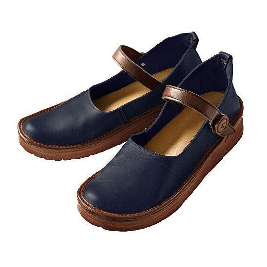 【グッドデザイン賞受賞】手を使わずに脱ぎ履きできる！ 職人手作り ストラップシューズ KAYAK カヤック 靴 レディース【ネイビー／21.5cm】