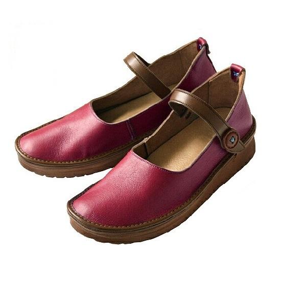 【グッドデザイン賞受賞】手を使わずに脱ぎ履きできる！ 職人手作り ストラップシューズ KAYAK カヤック 靴 レディース【レッド／21.5cm】