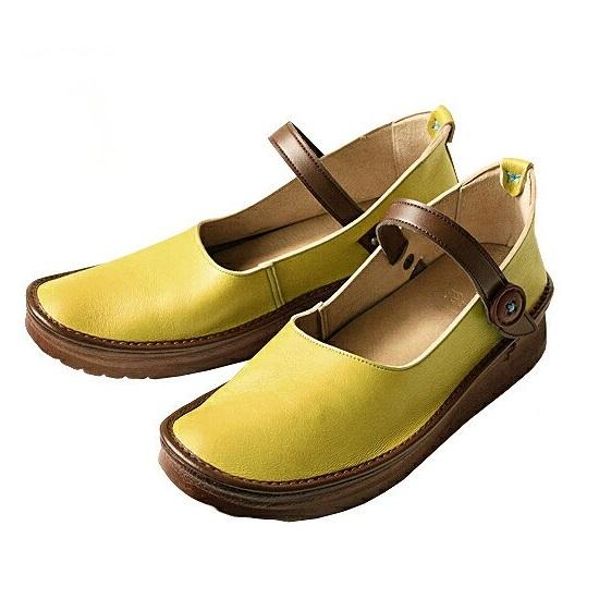 【グッドデザイン賞受賞】手を使わずに脱ぎ履きできる！ 職人手作り ストラップシューズ KAYAK カヤック 靴 レディース【マスタード／22.0cm】